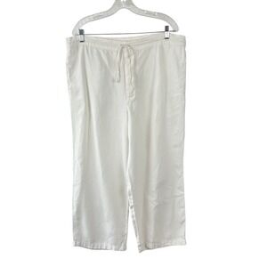 SAKS FIFTH AVENUE White 100% Linen Cropped Ankle Hi Rise Drawstring Pant‎ Sz MED